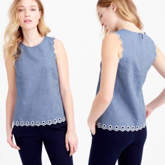 J. Crew Chambray Scallop Cute Top - Picture 3 of 5